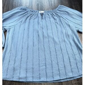 Daily Thread Women's 2X Blue Long‎ Sleeve Boho Peasant Blouse Top